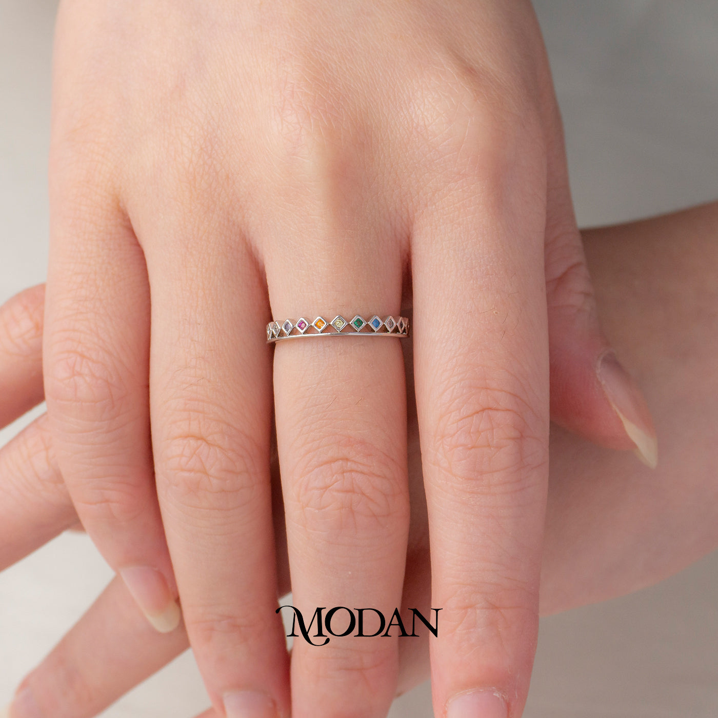 Rainbow Geometric Rhombus Eternity Ring Cincin Wajik Warna Warni Hypoallergenic Gold Plated