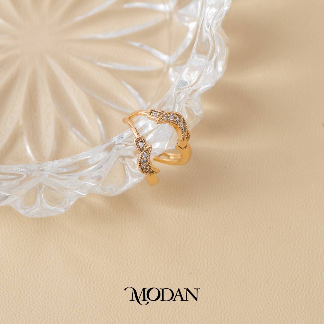 (11mm) Sparkling Rosegold Celestial Moon Mini Huggies Hoop Earrings Anting Simple Hypoallergenic Gold Plated