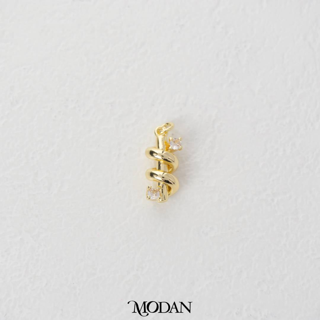 Twisted Wand Cubic Zirconia Charm DIY Charm Liontin Ulir Berlian Hypoallergenic Gold Filled
