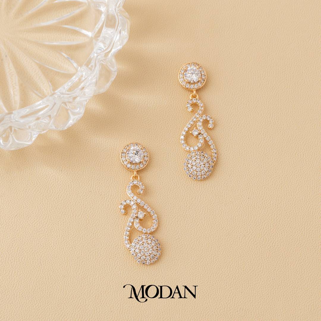 (37mm) Rosegold Micro Pave Zirconia Swan Drop Earrings Anting Gantung Pesta Hypoallergenic Gold Plated