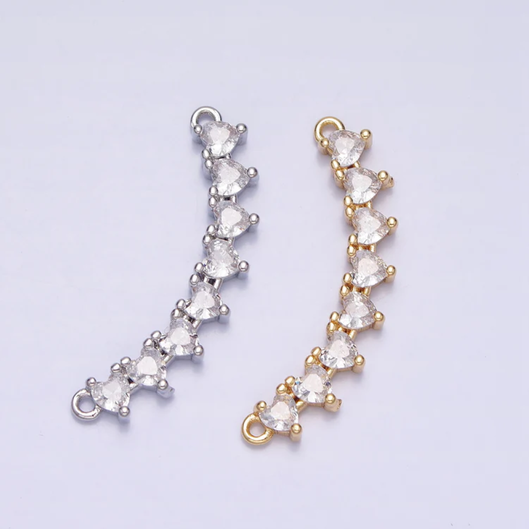 Sparkling Bridal Heart Curved DIY Connector Liontin Konektor Hati Pesta Hypoallergenic Gold Plated