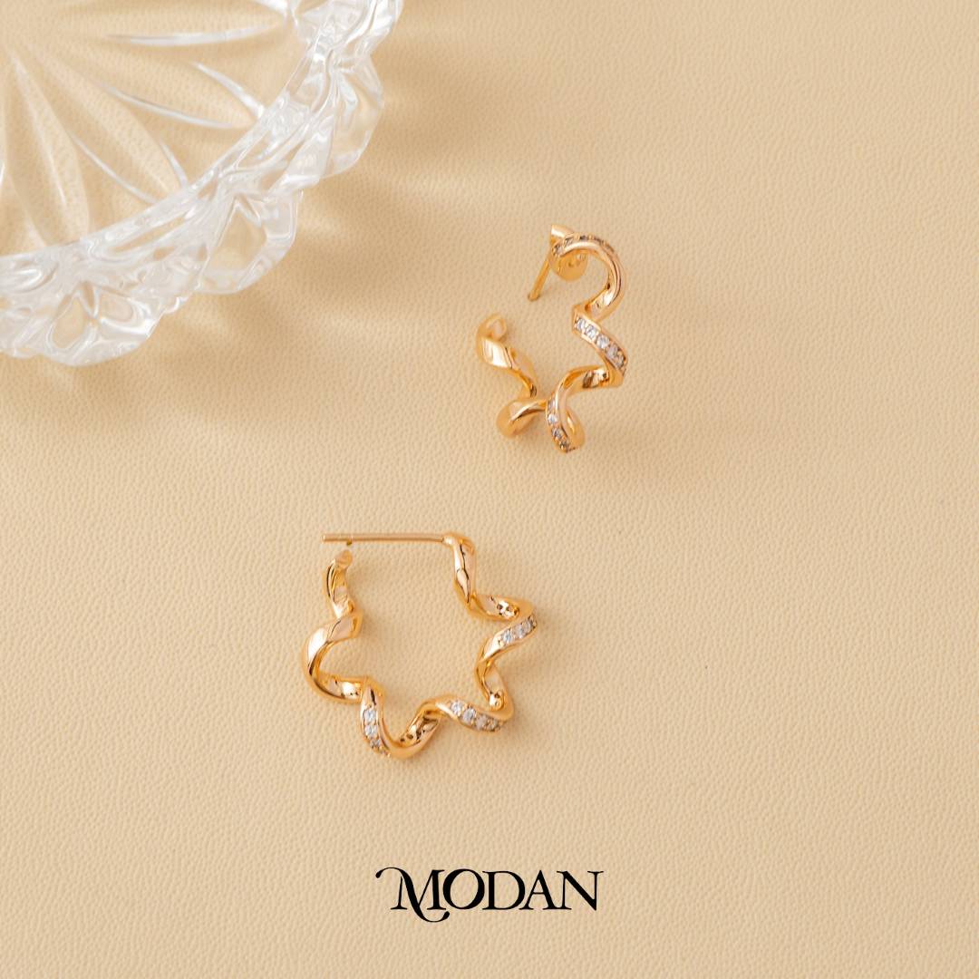 (23mm) Plain Swirl Flower Statement Rose Gold C Hoop Earrings Anting Bentuk C Hypoallergenic Gold Plated
