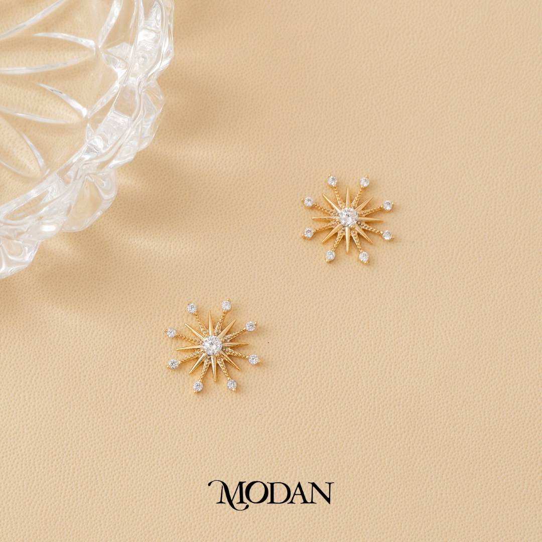 (16mm) Sparkling Starburst Stud Earrings Anting Tusuk Bintang Hypoallergenic Gold Plated