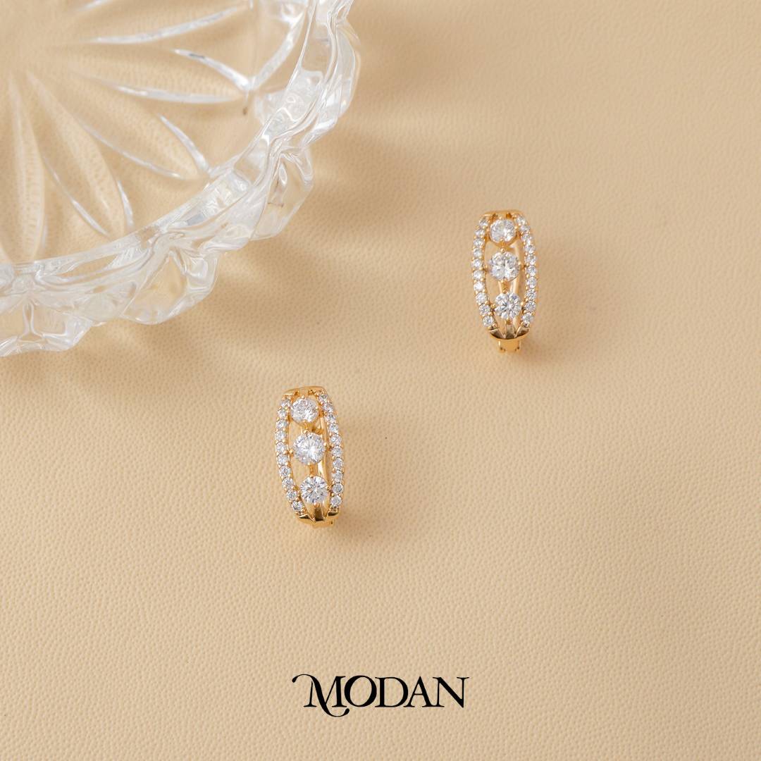 (15mm) Sparkling Ellips Mini Hoop Earrings Anting Elegan Hypoallergenic Gold Plated