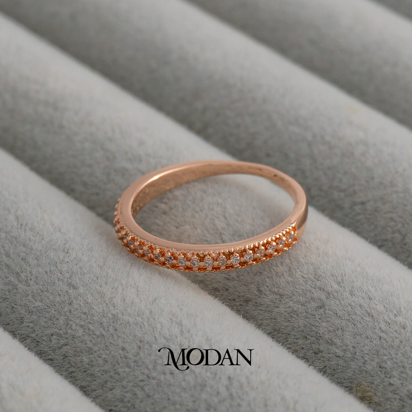 Dainty Rose Gold Eternity Ring Cincin Milgrain Klasik Permata Garis Hypoallergenic Gold Plated