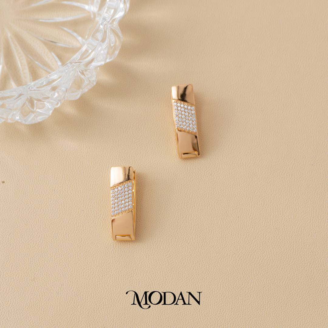 (22mm) Sparkling Simple Bar Statement Rose Gold V Hoop Earrings Anting Elegan Hypoallergenic Gold Plated