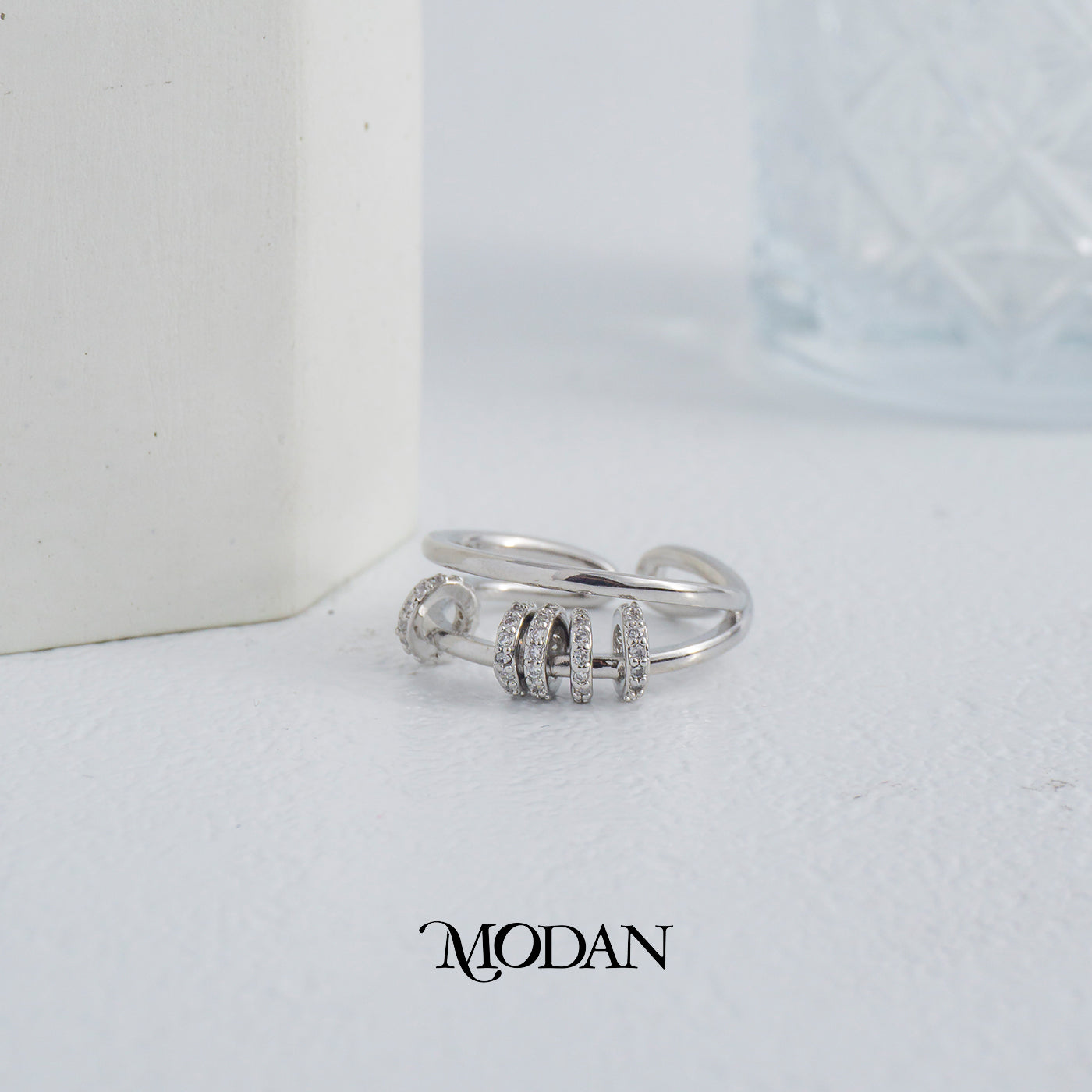Geometric Coin Double Band Spacer Bead Ring Cincin Double Koin Hypoallergenic Gold Plated