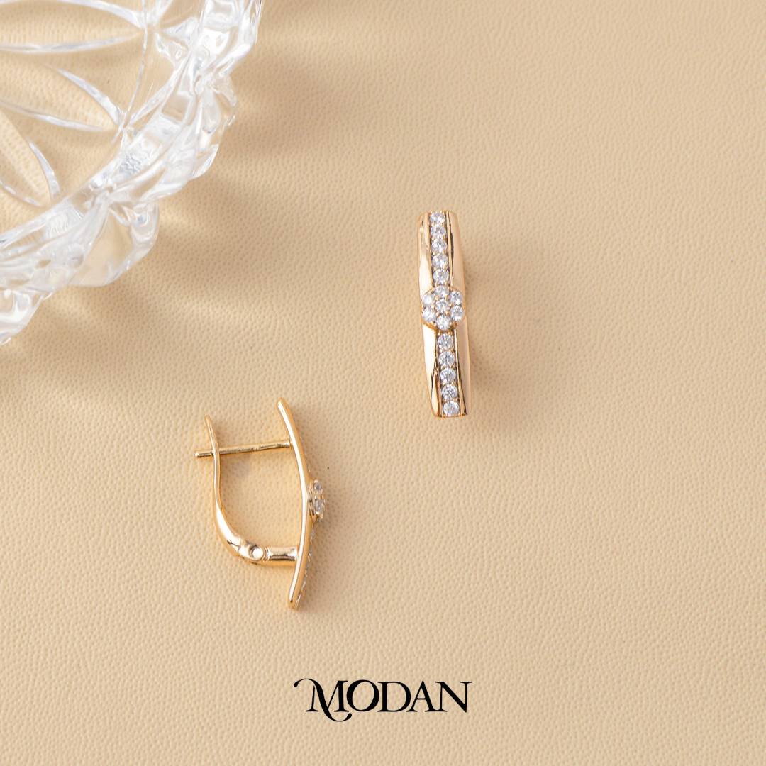 (23mm) Micro Paved Round Flower Hoop Earrings Anting Simple Hypoallergenic Gold Plated