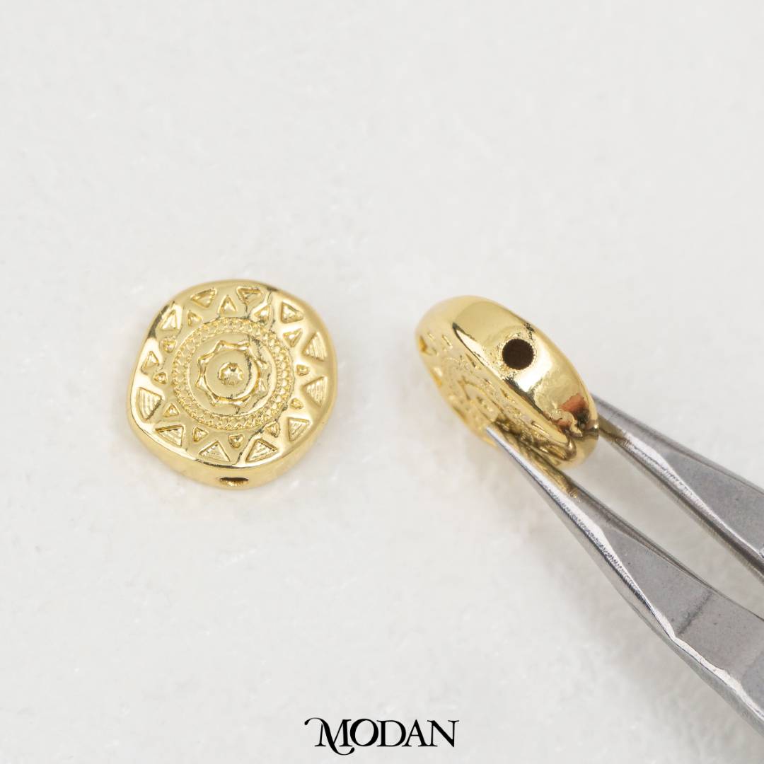Vintage Geometric Sun DIY Beads Manik Liontin Matahari Bulat Hypoallergenic Gold Filled