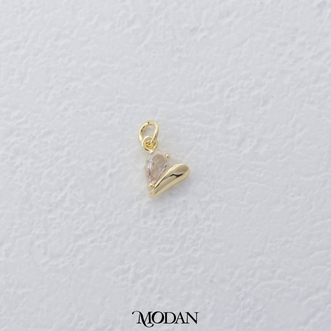 Mini One Sided Zirconia Love Charm DIY Charm Liontin Hati Hypoallergenic Gold Plated