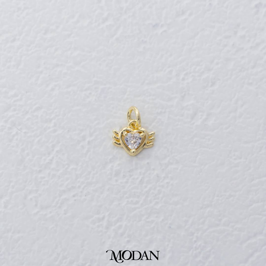 Tiny Love Wings Zirconia DIY Charm Liontin Hati Hypoallergenic Gold Plated