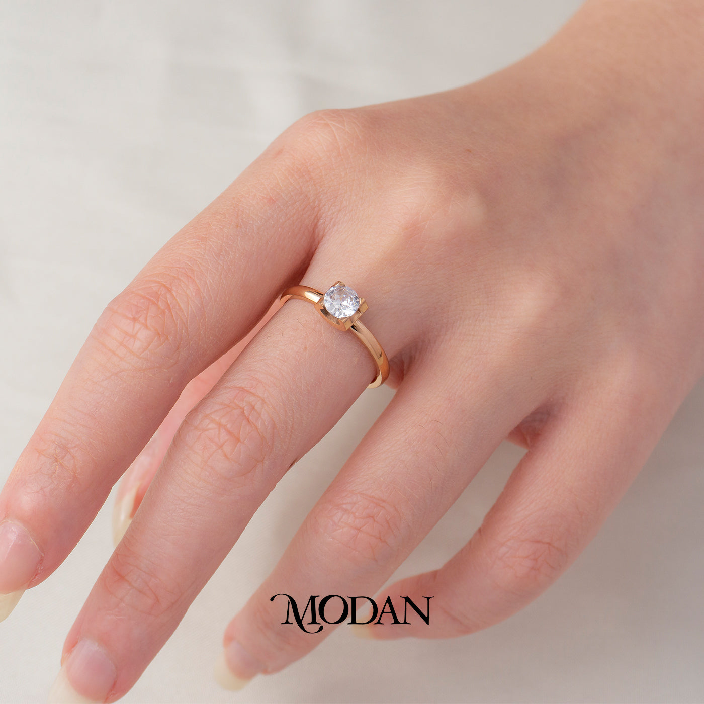 Minimalist Single Solitaire Square Ring Cincin Mata Satu Simple Hypoallergenic Stainless Steel
