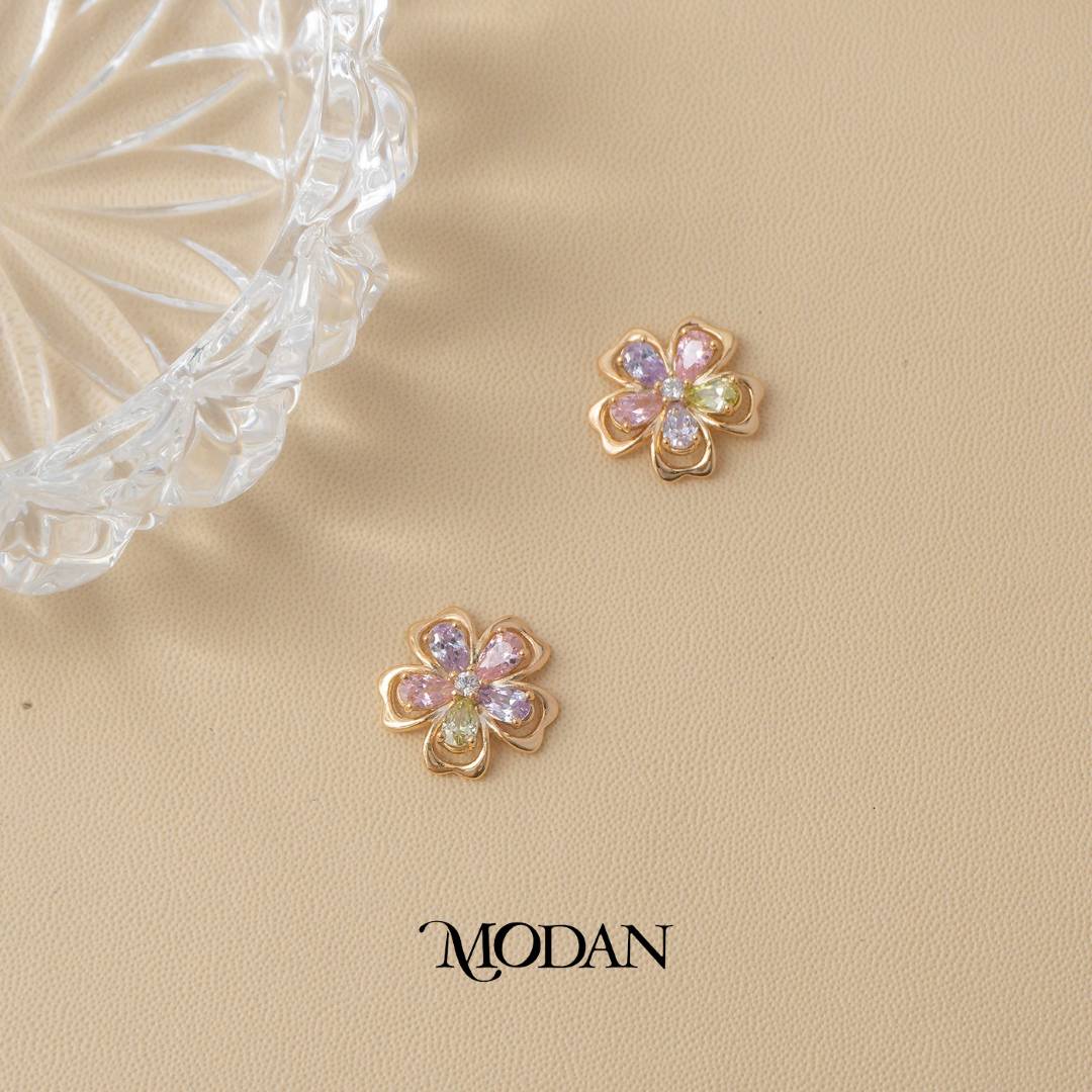 (15mm) Sparkling Colorful Flower Stud Earrings Anting Bunga Hypoallergenic Gold Plated