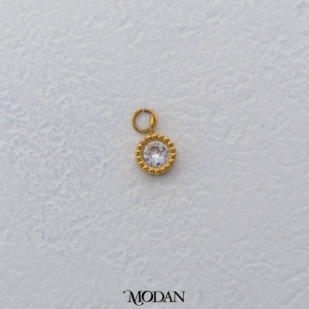 Mini Solitaire Round Beaded Charm DIY Charm Liontin Bulat Hypoallergenic Gold Plated