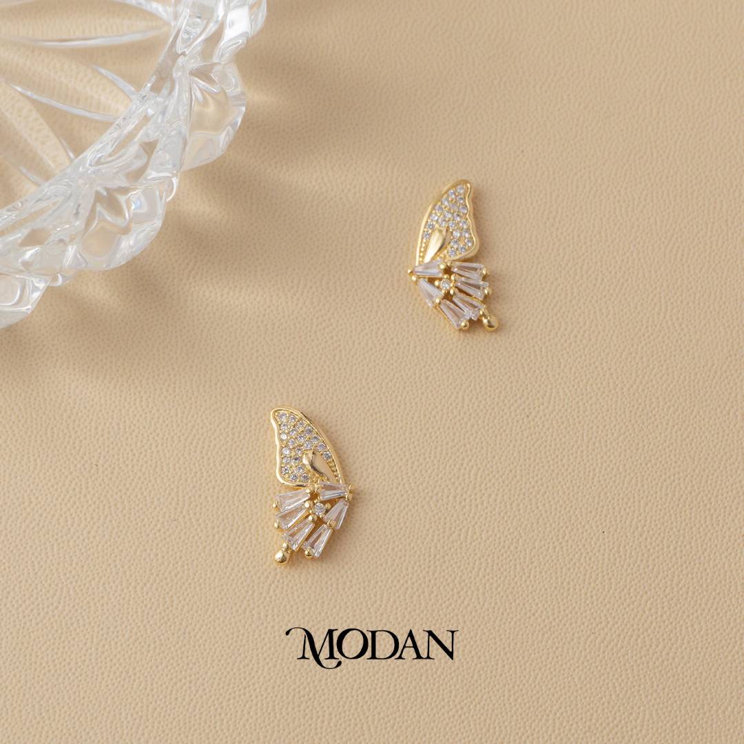 (18mm) Sparkling Baguette Butterfly Mariposa Animal Stud Earrings Anting Kupu - Kupu Hypoallergenic Gold Plated