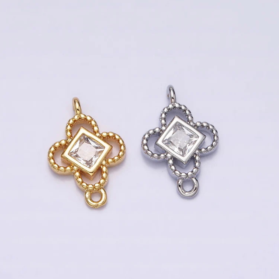 Mini Lucky Clover Square DIY Connector Liontin Konektor Daun Keberuntungan Persegi Hypoallergenic Gold Plated