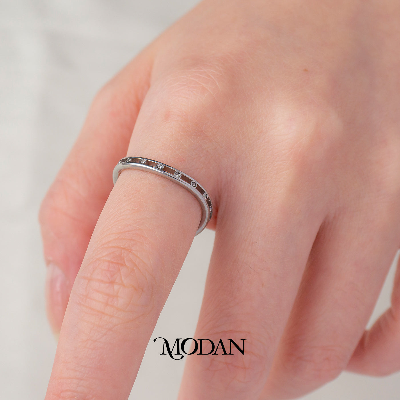 Dainty Double Line Zircon Ring Cincin Garis Hypoallergenic Stainless Steel