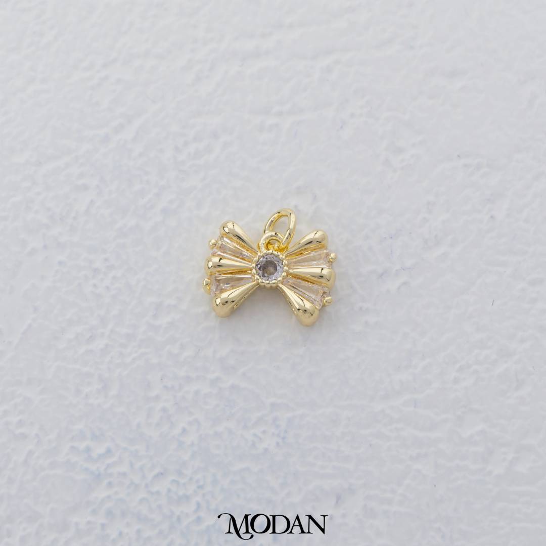 Mini Victorian Textured Ribbon Bow Charm DIY Charm Liontin Pita Klasik Hypoallergenic Gold Filled