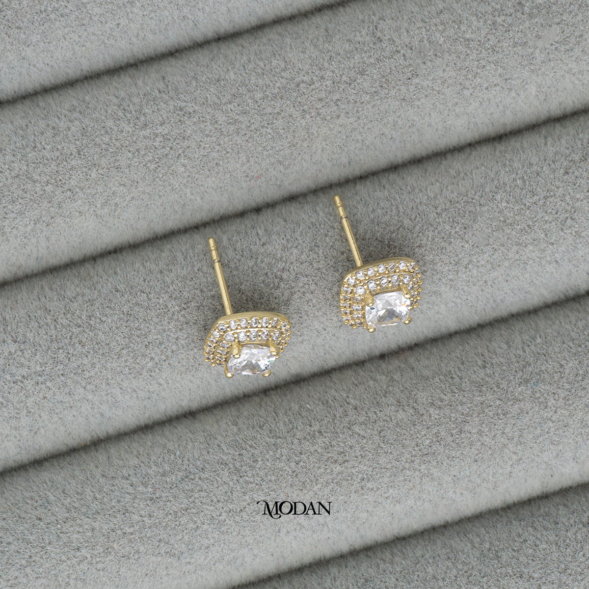(10mm) Micro Paved Simple Square Stud Earrings Anting Tusuk Persegi Hypoallergenic Gold Plated