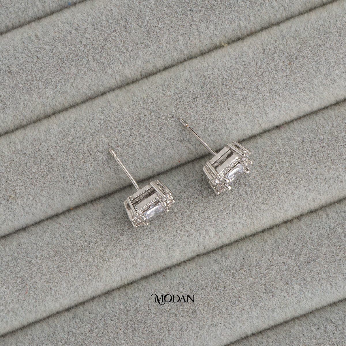 (11mm) Sparkling Zirconia Square Stud Earrings Anting Tusuk Persegi Hypoallergenic Gold Plated