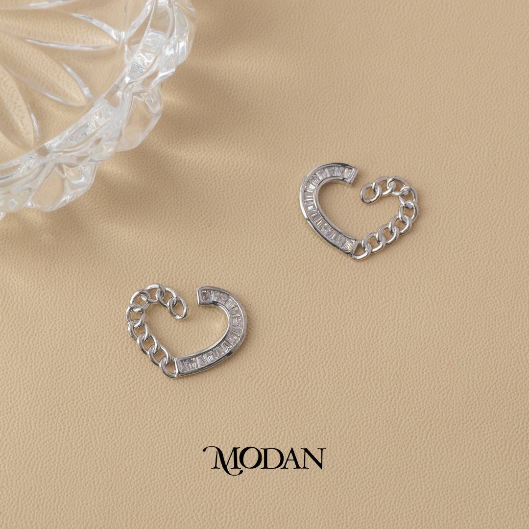 Sparkling Baguette Zirconia Heart Link Hoop Earrings Anting Bentuk Hati Hypoallergenic Gold Filled