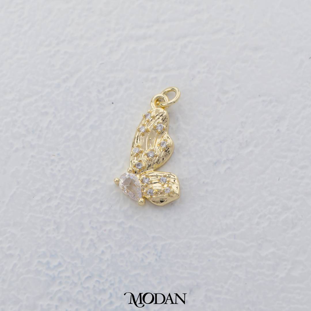 Textured Zirconia Butterfly Charm DIY Charm Liontin Kupu - Kupu Berlian Hypoallergenic Gold Filled
