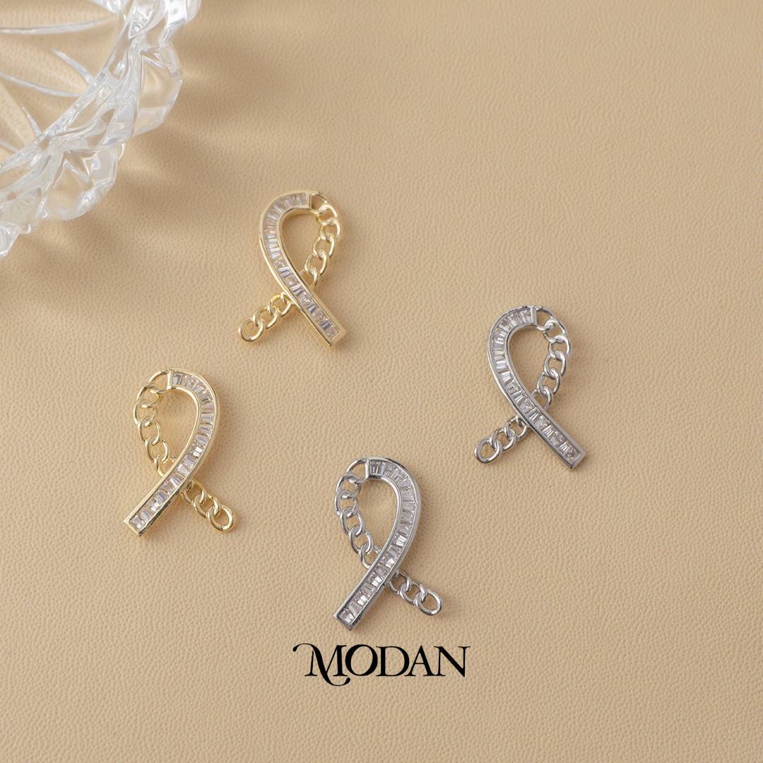 Gold Filled Sparkling Baguette Zirconia Ribbon Bow Link Stud Earrings Anting Bentuk Pita Hypoallergenic