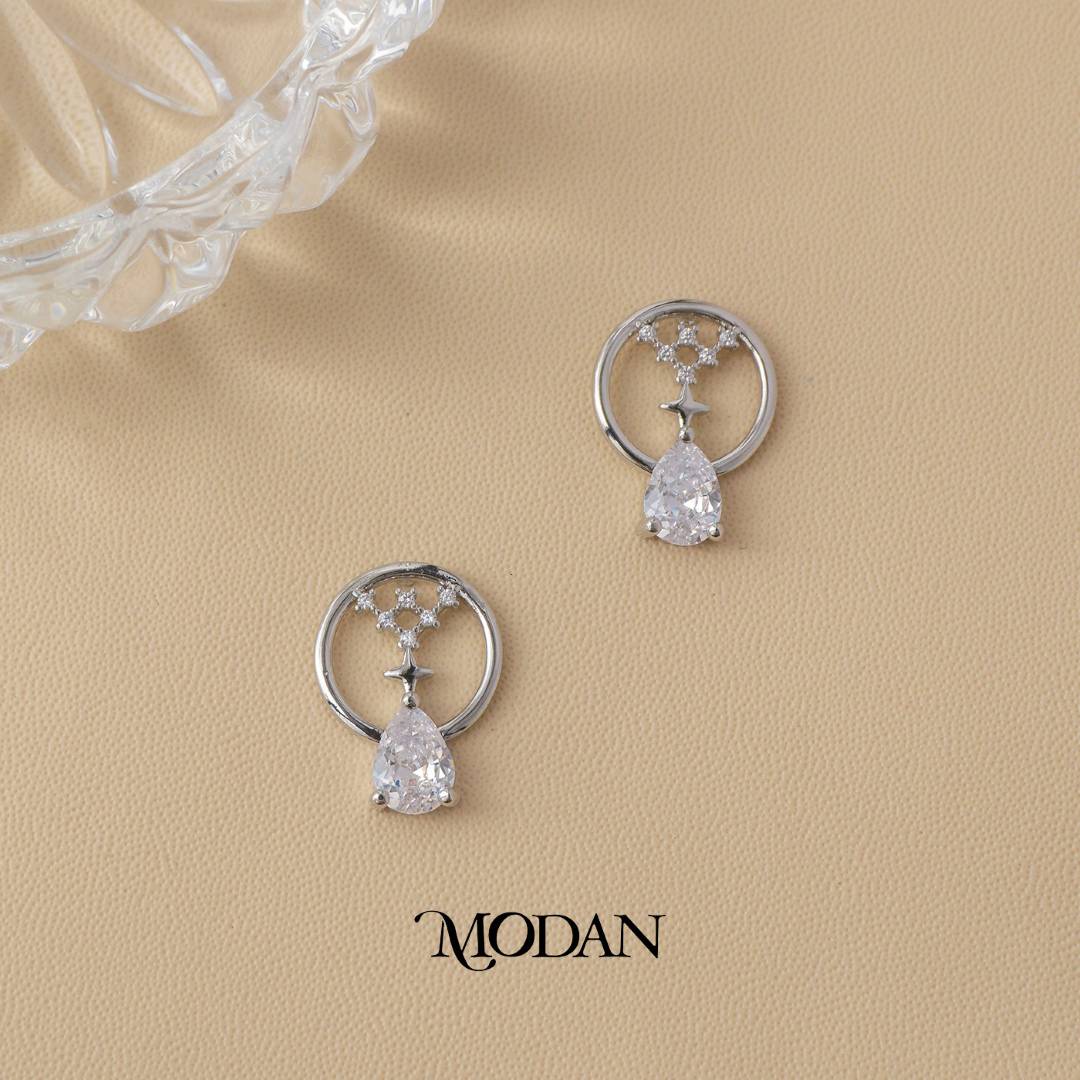 Solitaire Teardrop Circle Drop Stud Earrings Anting Bulat Hypoallergenic Gold Filled