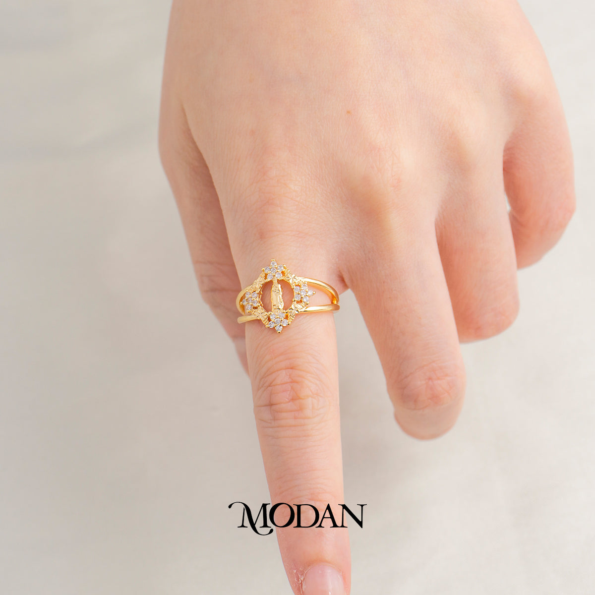 Virgin Mary Flower Cluster Ring Cincin Wanita Bunda Maria Hypoallergenic Gold Plated