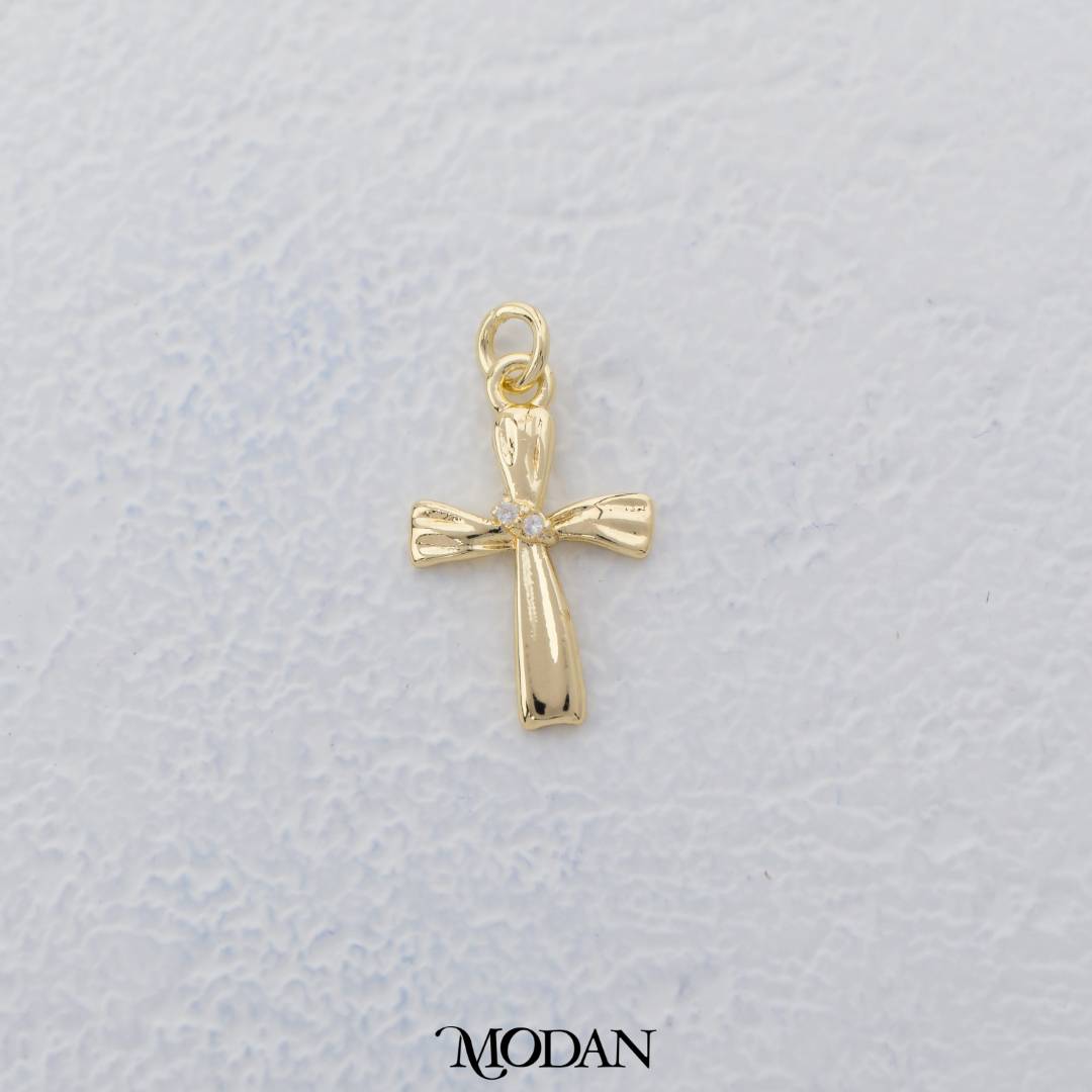 Mini Religious Cross Ribbon Charm DIY Liontin Salib Pita Hypoallergenic Gold Filled