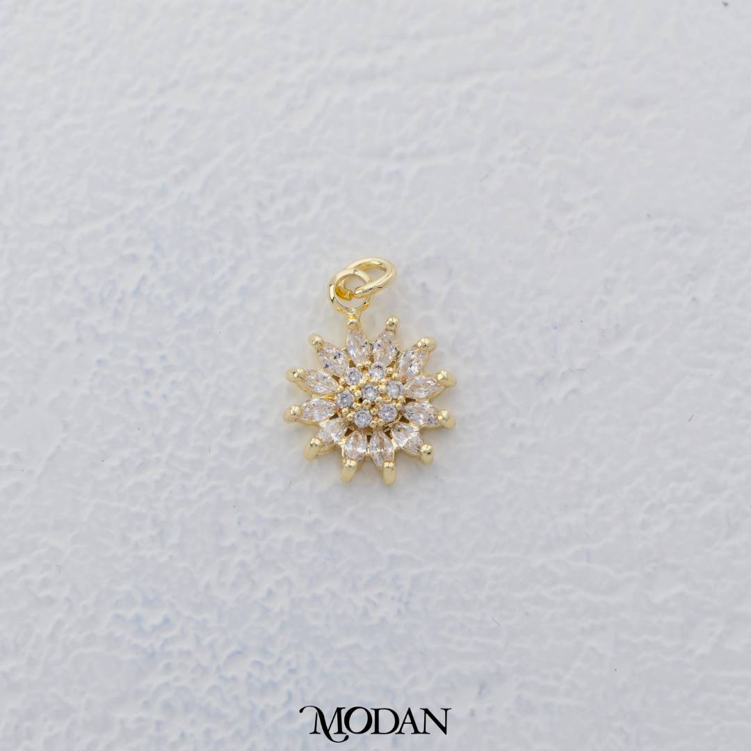 Micro Paved Blooming Flower DIY Charm Liontin Bunga Hypoallergenic Gold Filled