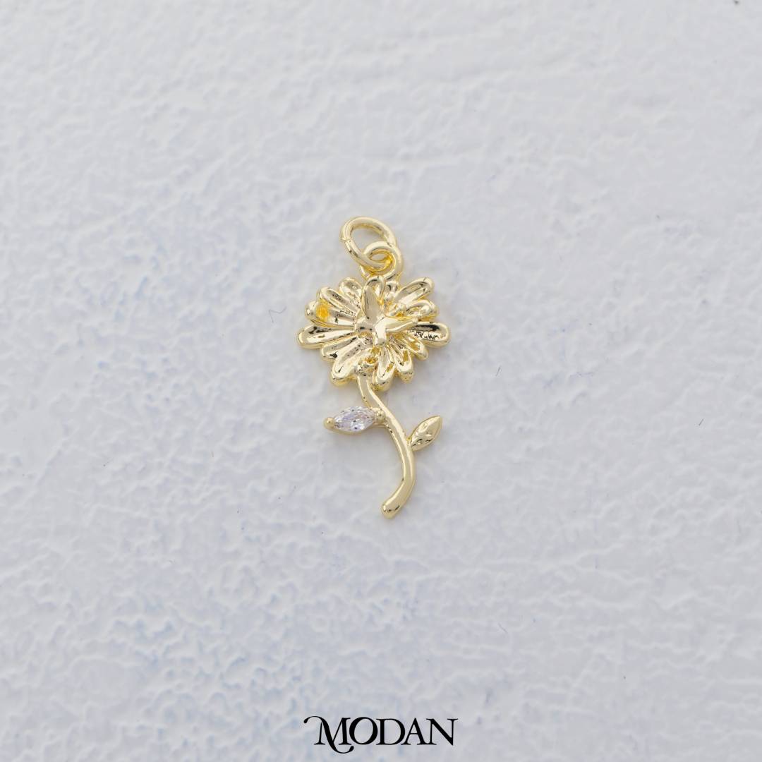 Micro Paved Lily Flower DIY Charm Liontin Bunga Hypoallergenic Gold Filled