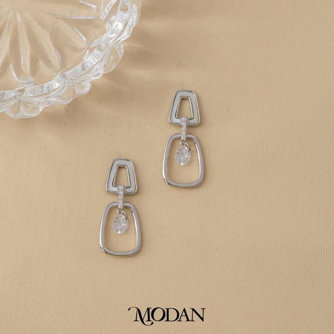 Mother of Pearl Link Oval Stud Earrings Anting Gantung Elegan Hypoallergenic Gold Filled