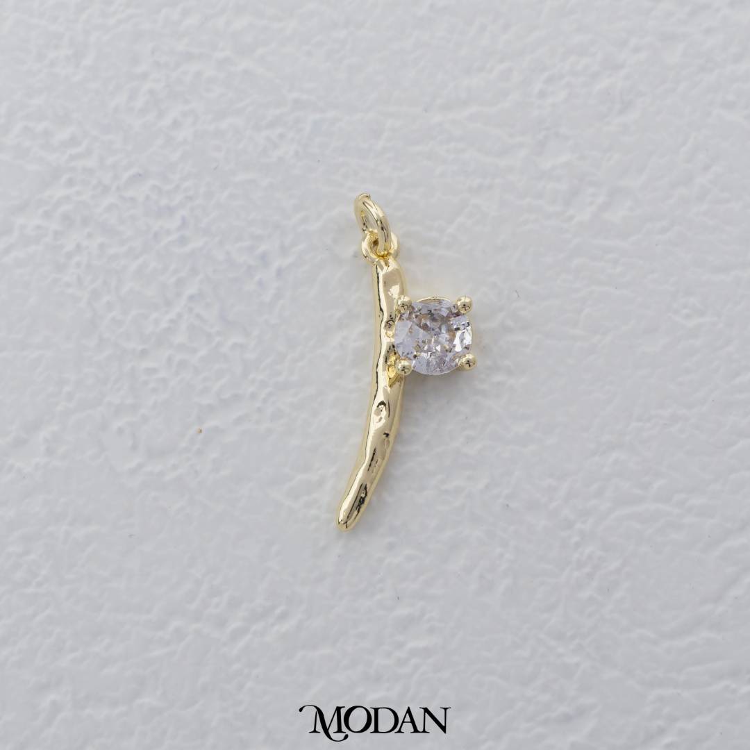 Simple Solitaire Old Wand Charm DIY Charm Liontin Abstrak Mata Satu Hypoallergenic Gold Filled