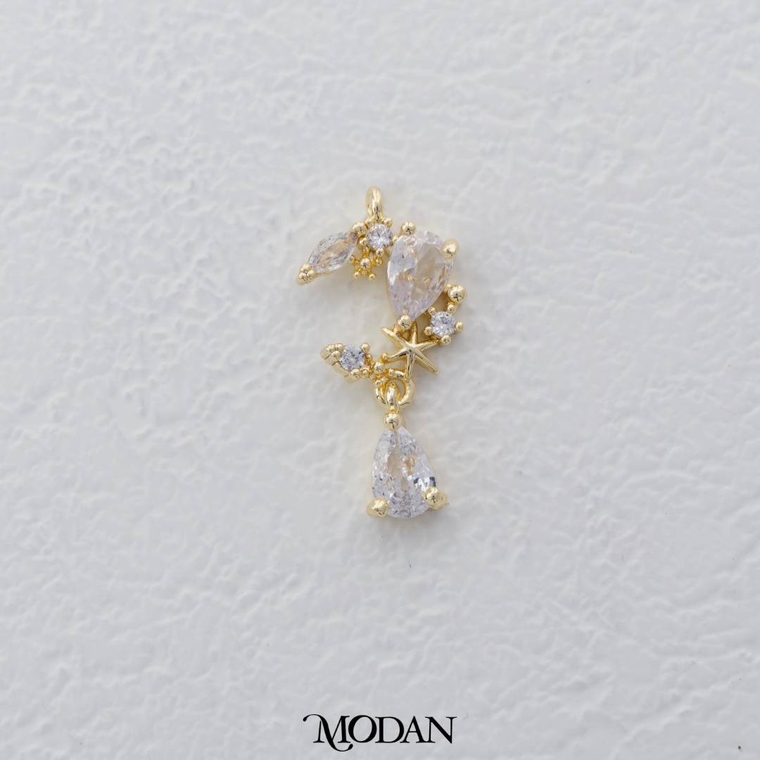 Sparkling Teardrop Dangle Moon Shaped DIY Charm Liontin Bulan Hypoallergenic Gold Filled