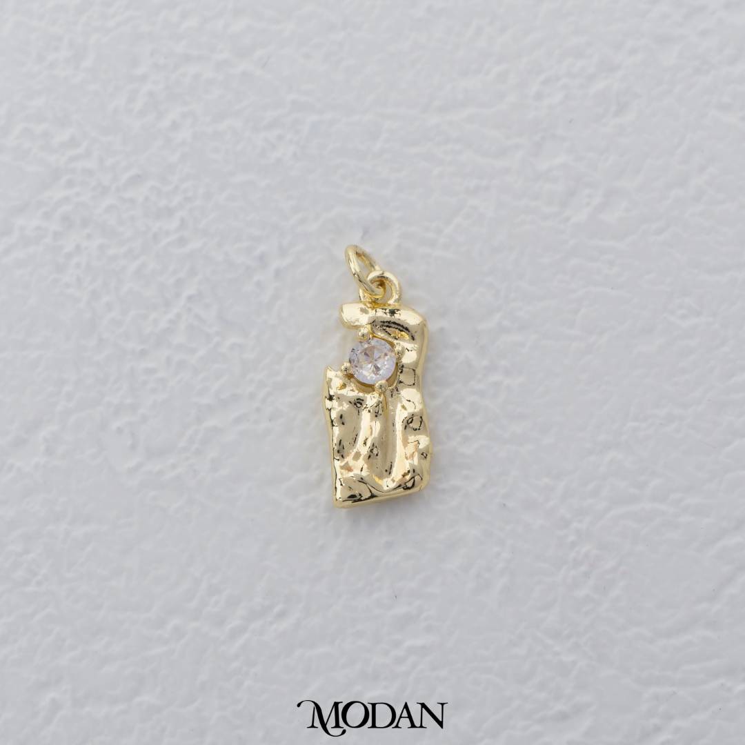 Mini Hammered Solitaire Charm DIY Charm Liontin Berlian Mata Satu Hypoallergenic Gold Filled