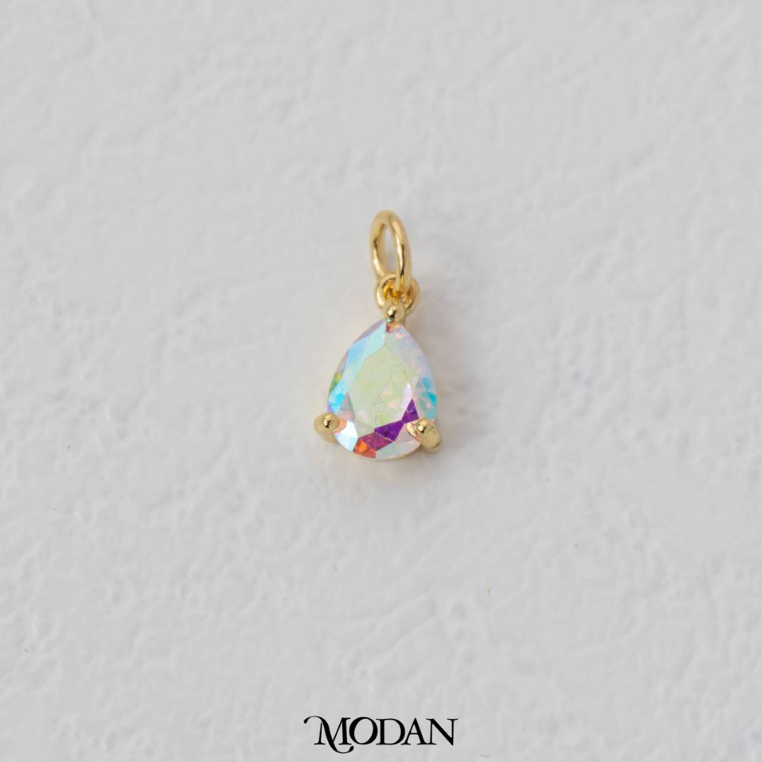 Tiny Aurora Borealis Cubic Zirconia Teardrop DIY Charm Liontin Tetets Air Mata Hypoallergenic Gold Filled