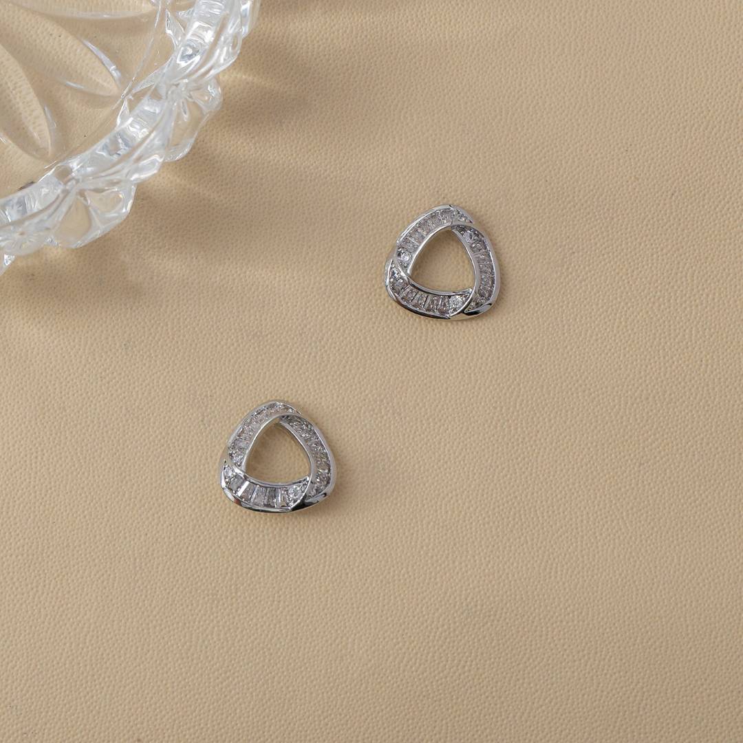 (14mm) Sparkling Baguette Zirconia Triangle Hoop Earrings Anting Segitiga Hypoallergenic Gold Plated