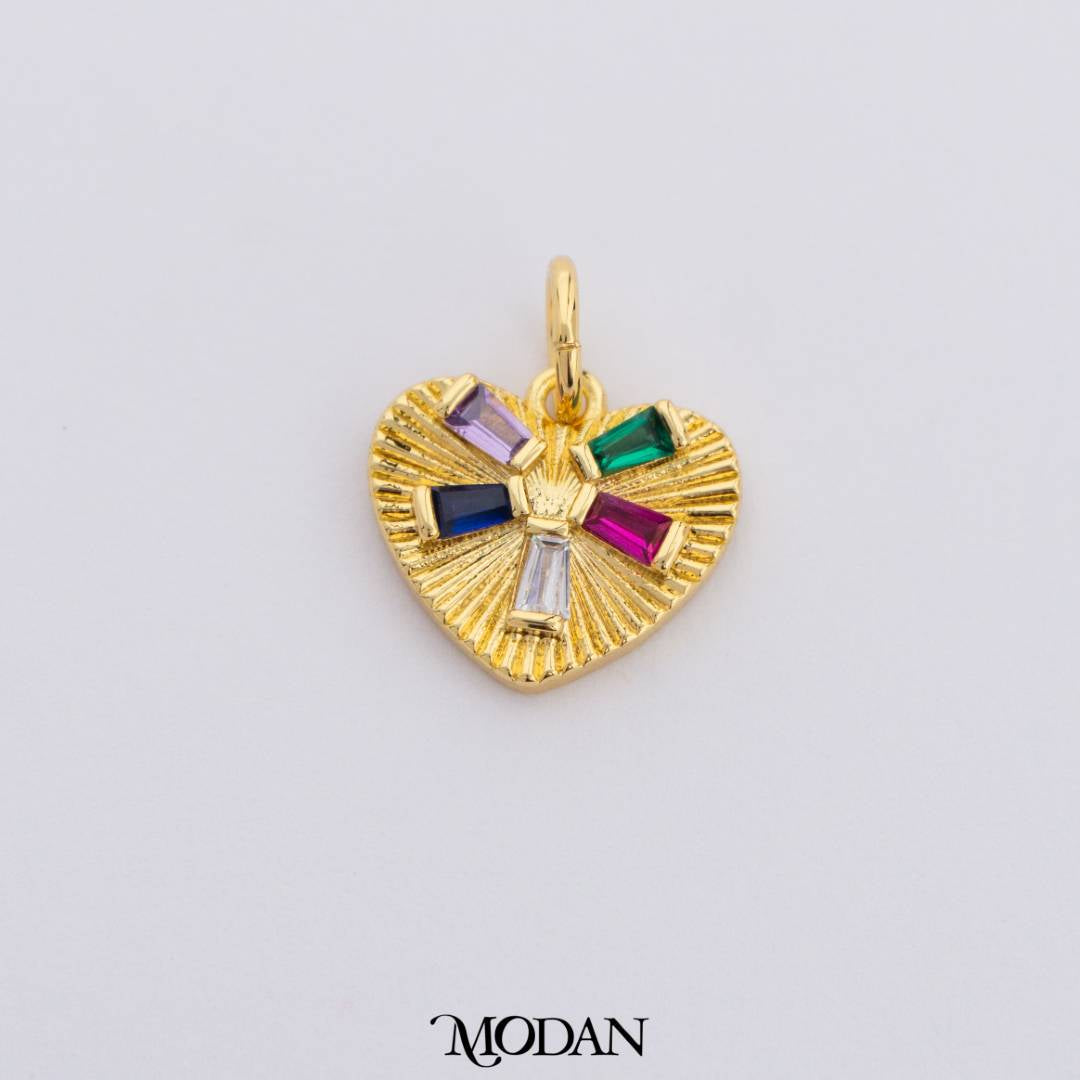 Textured Rainbow Colorful Love Heart Charm DIY Charm Liontin Hati Cinta Warna-Warni Hypoallergenic Gold Filled