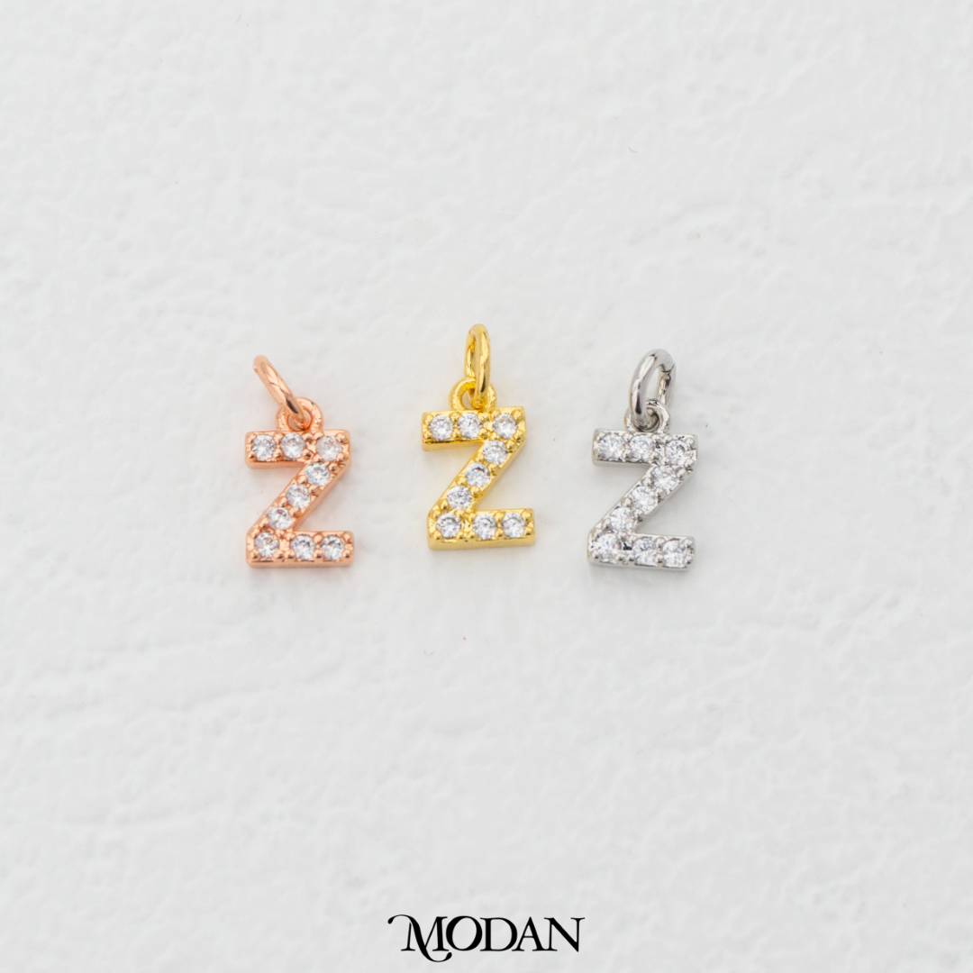 Mini Micro Paved Initial Alphabet A-Z Charm DIY Charm Liontin Kalung Gelang Huruf Abjad Berlian Pasir Hypoallergenic Gold Filled