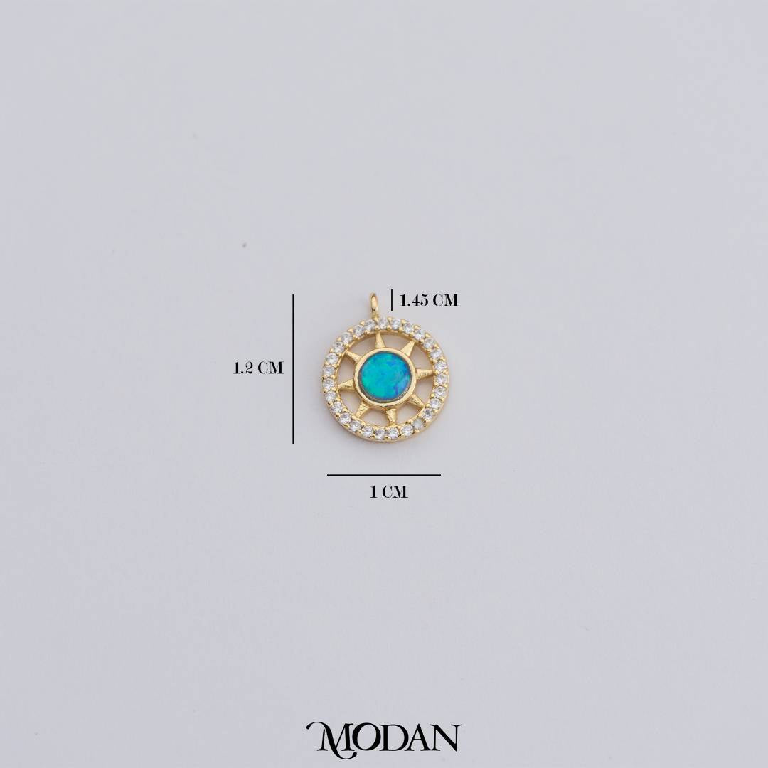 Round Micro Paved Opal Blue Sun Charm DIY Charm Liontin Matahari Biru Hypoallergenic Gold Plated