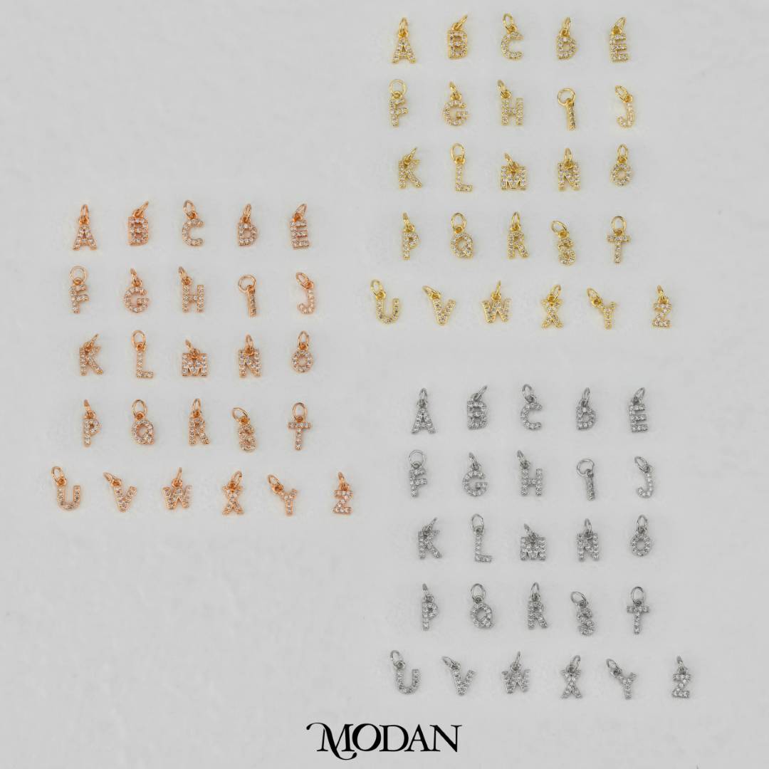 Tiny Micro Paved Initial Name Alphabet Charm DIY Charm Liontin Kalung Gelang Huruf Abjad Berlian Pasir Hypoallergenic Gold Filled