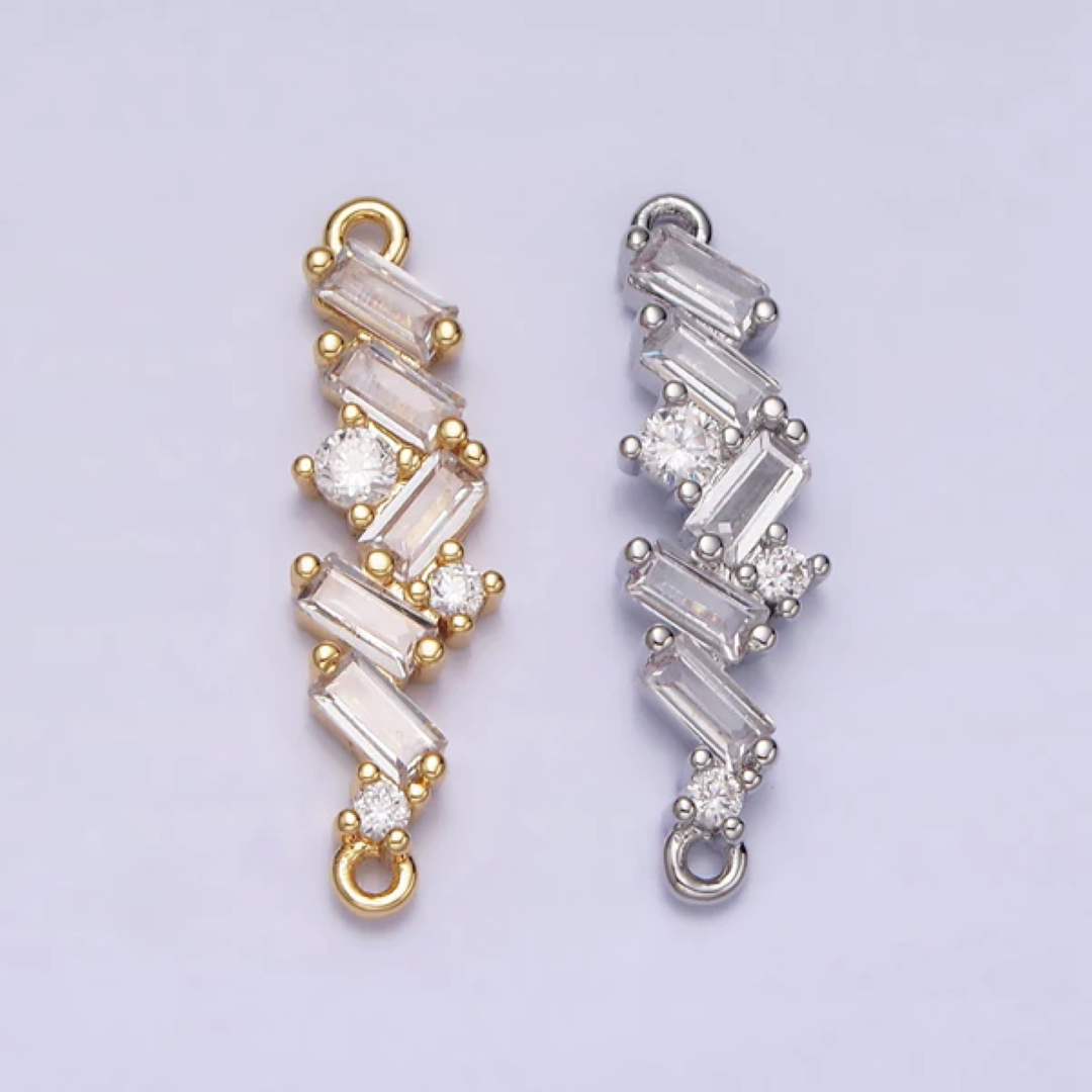 Clear Zigzag Baguette DIY Connector Liontin Berlian Pesta Hypoallergenic Gold Filled
