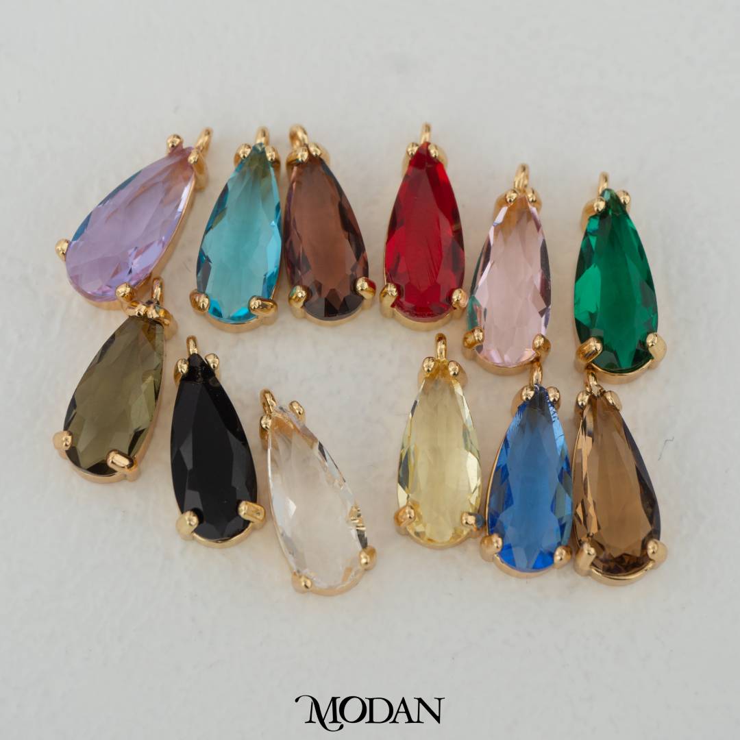 Colorful Long Teardrop Charm DIY Charm Liontin Tetets Air Mata Warna - Warni Hypoallergenic Gold Plated
