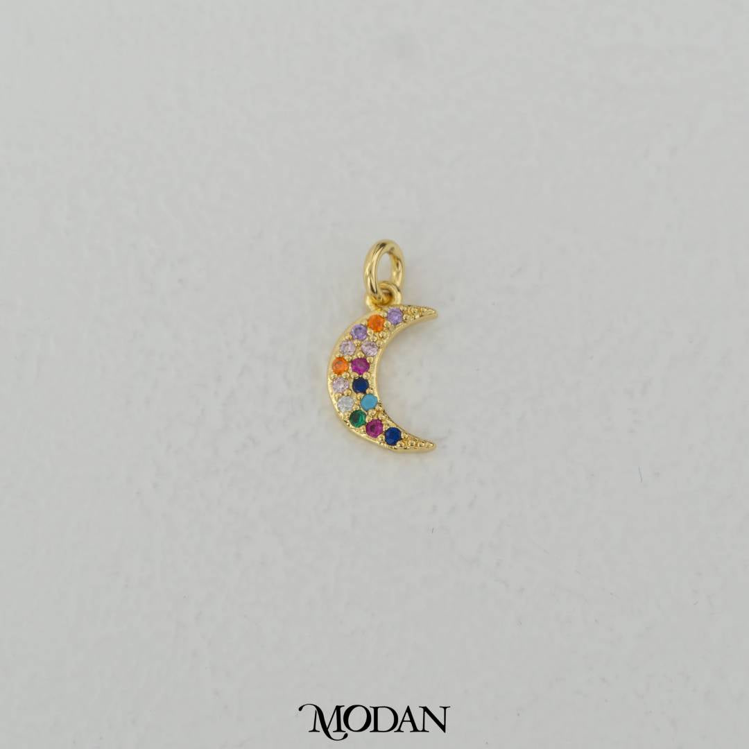 Colorful Micro Paved Moon Charm DIY Charm Liontin Bulan Berlian Pasir Hypoallergenic Gold Filled