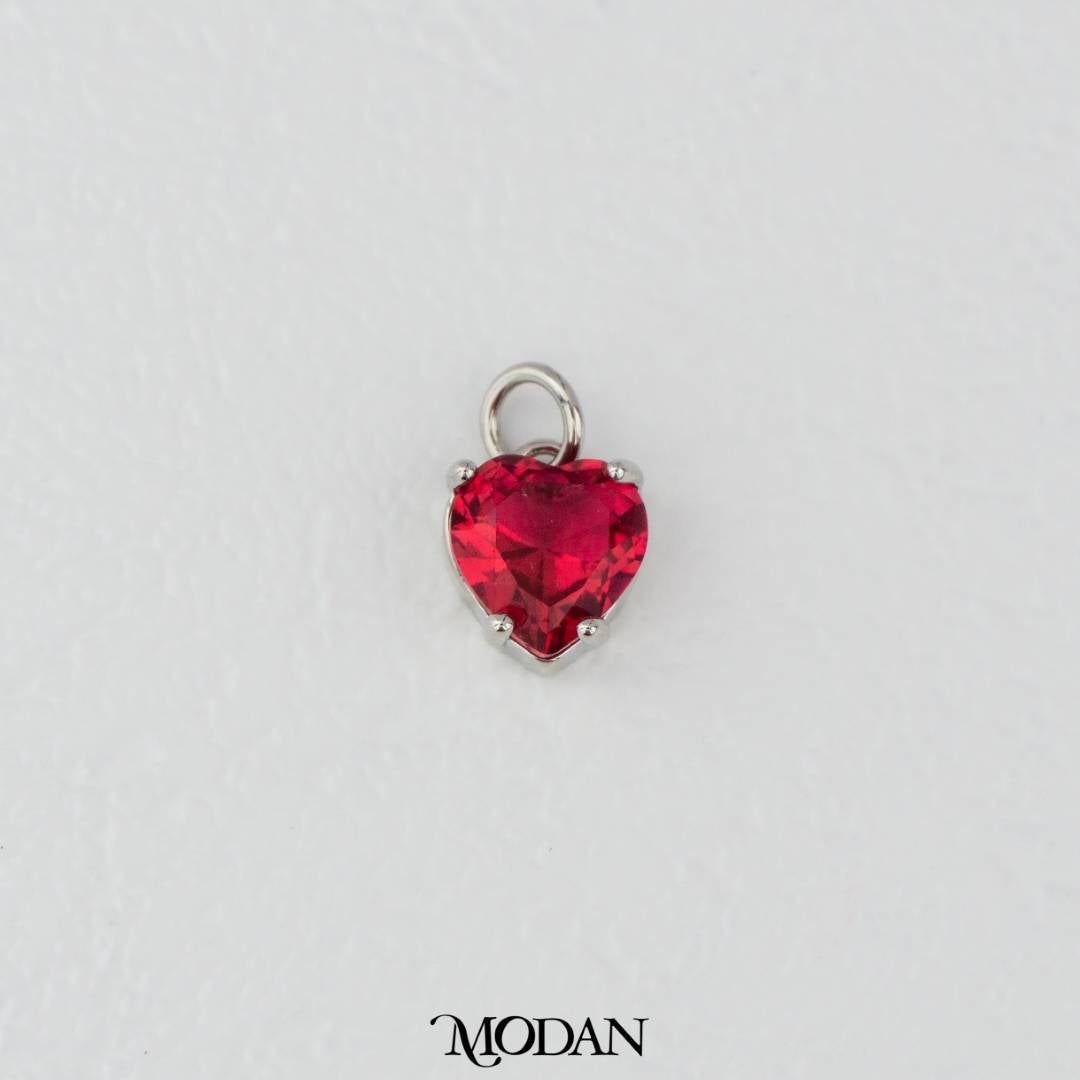 Solitaire Red Heart Charm DIY Charm Liontin Hati Merah Mata Satu Hypoallergenic Gold Filled