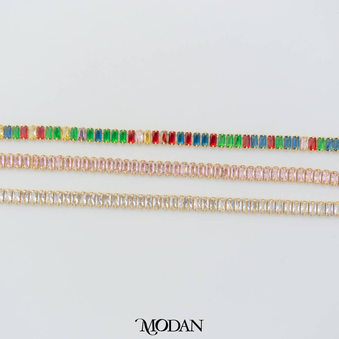 Sparkling Colorful/Clear/Pink Baguette Tennis DIY Connector Liontin Berlian Pesta Hypoallergenic Gold Filled