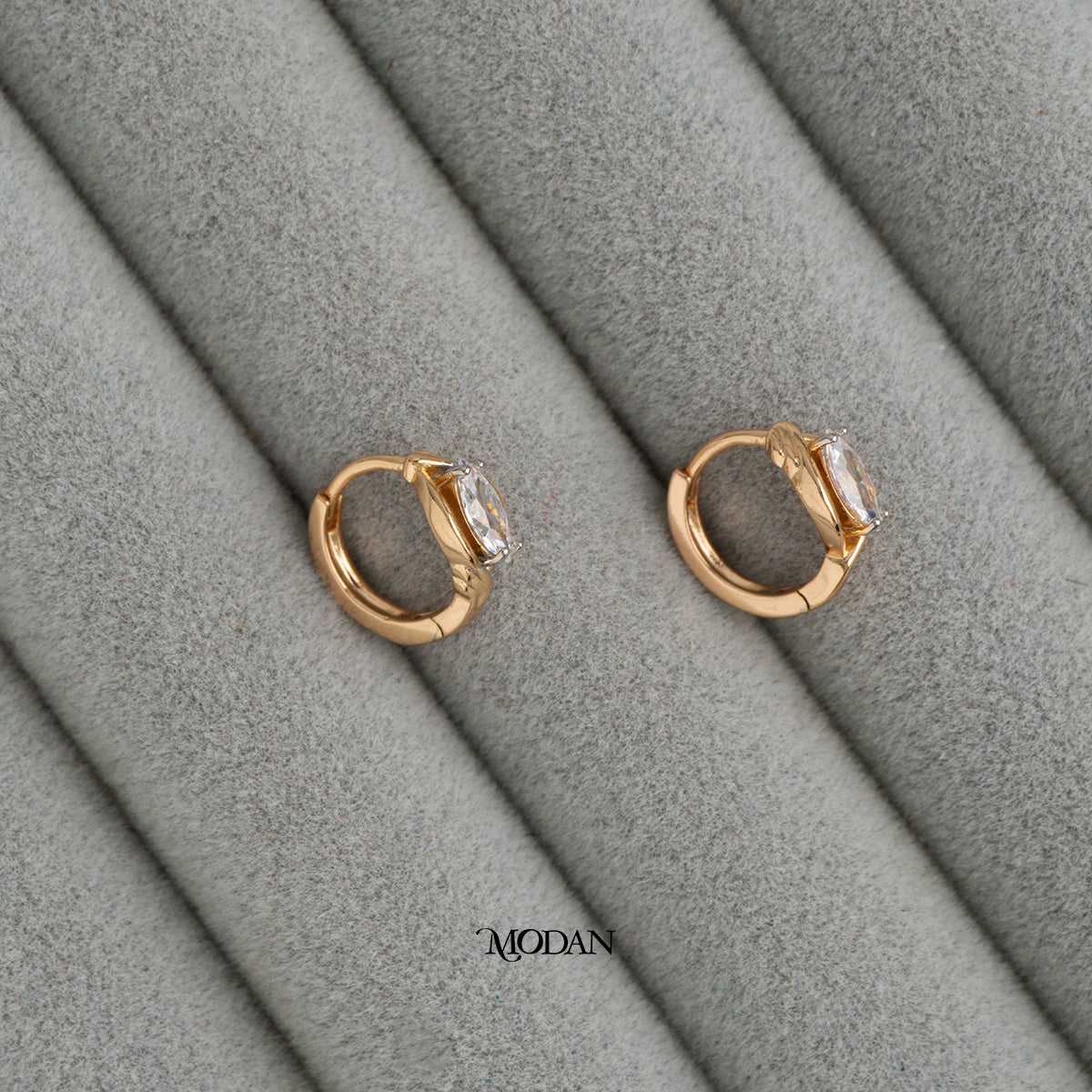 (14mm) Sparkling Rosegold Marquise Zirconia Hoop Earrings Anting Bulat Hypoallergenic Gold Plated