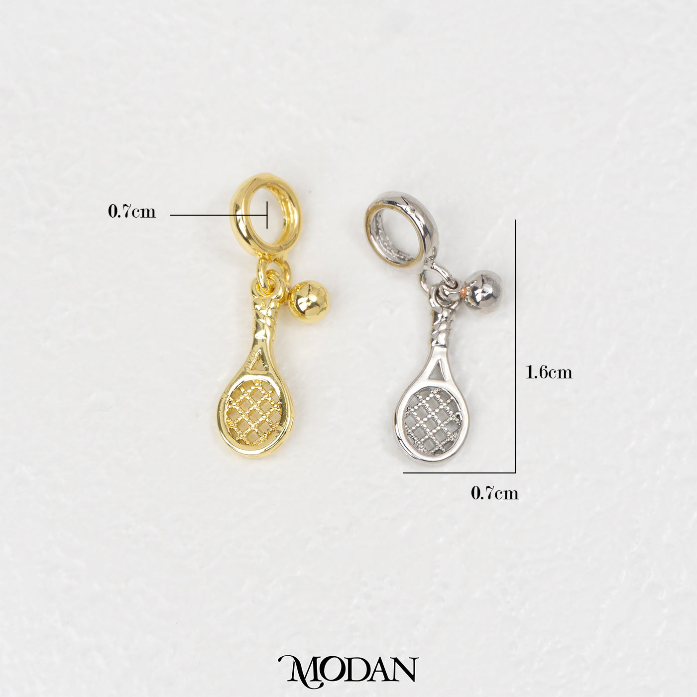 Sparkling Sport Racket Tennis Charm DIY Charm Liontin Raket Tenis Hypoallergenic Gold Filled
