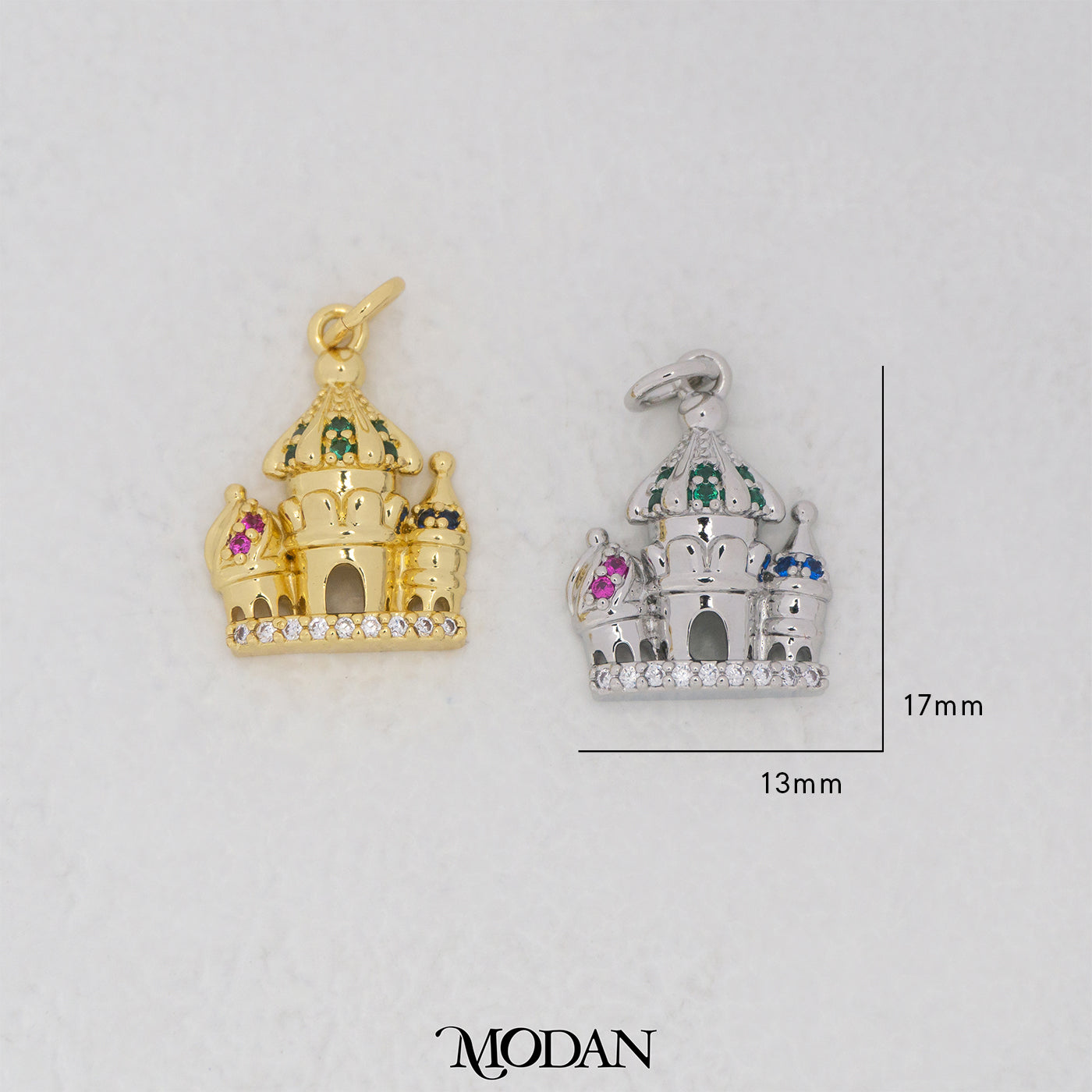 Colorful Castle DIY Charm Liontin Kastil Warna Warni Hypoallergenic Gold Filled